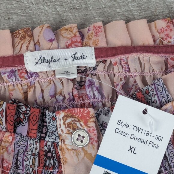 NWT Skylar & Jade Button Up Peasant Boho Tunic Top Dusted Pink Floral XL Tassel - Picture 6 of 6